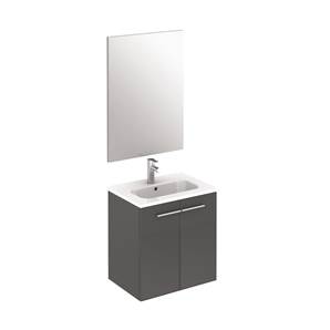 Paris Wall Hung Unit, Basin & Mirror 2 Door Gloss Grey - 50 cm