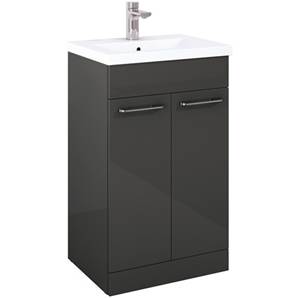 Porto Gloss Grey 2 Door Floor Unit & Basin - 50 cm